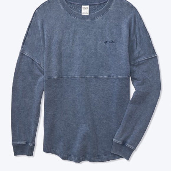 Victoria’s Secret PINK Varsity Crew Sweatshirt Ensign Blue Acid Wash Large NEW - Picture 2 of 4